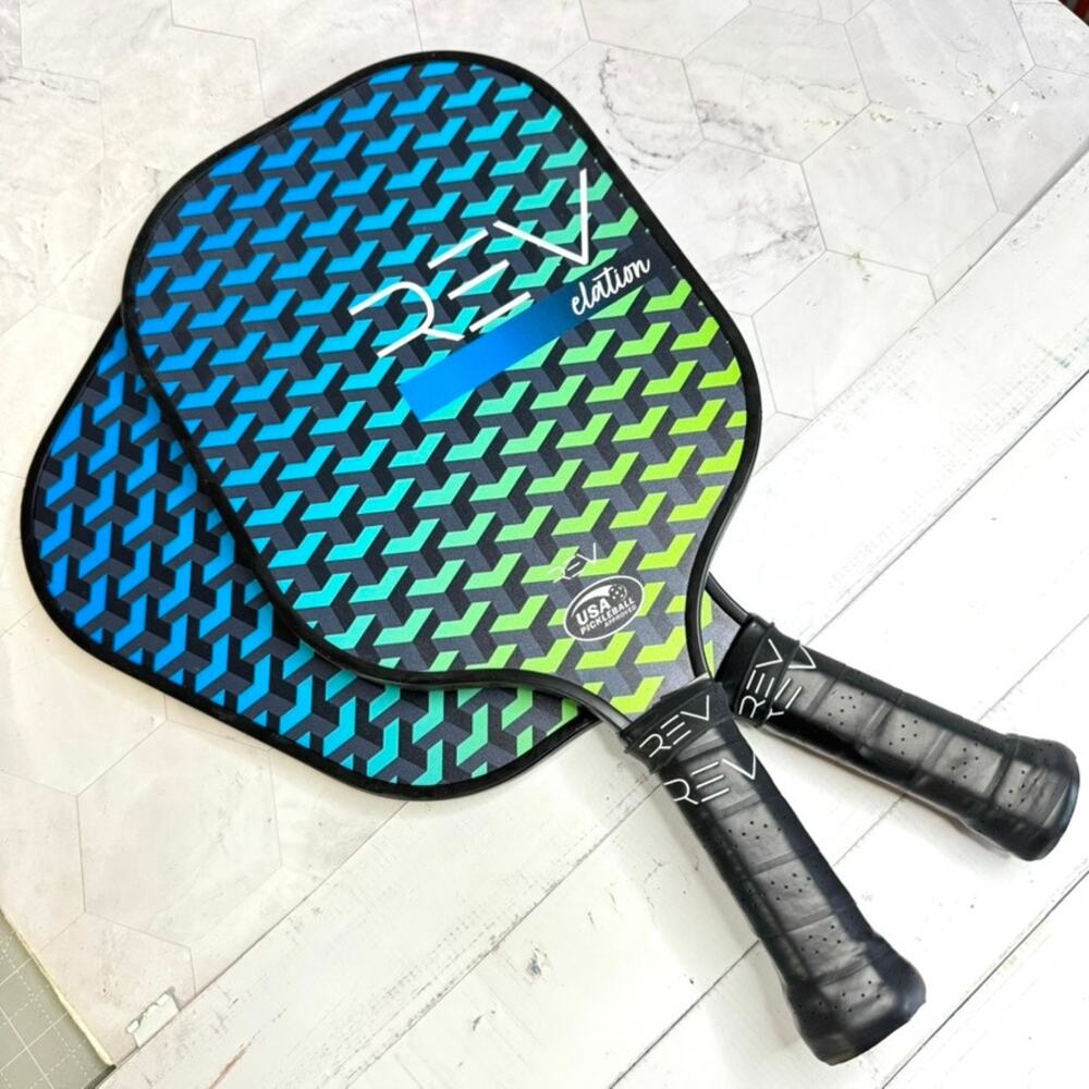 Two REV Elation Pickleball Paddles Fiberglass 8oz Honeycomb Core USA Approved